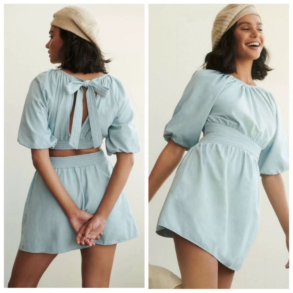 Anthropologie LOVE THE LABEL Puff Sleeved Mini Dress Size Medium NWT